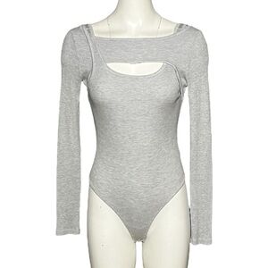 Citizens of Humanity Dasha Bodysuit Gray Rib Knit Cut Out Long Sleeve Size Small